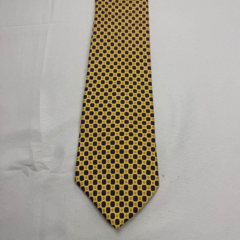 Lauren Ralph Lauren Silk Tie Mens 57x3.5 Yellow Blue Geometric Medallion Necktie